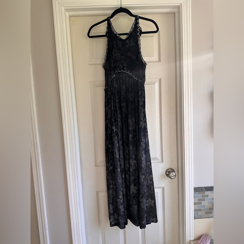 Gorgeous subtle dark floral velvet dress with metallic fabric detail